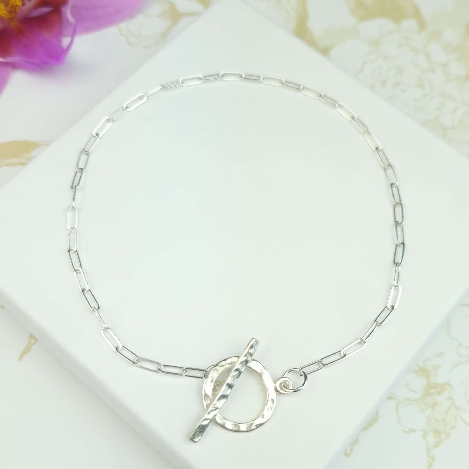 Sterling silver paperclip bracelet toggle clasp