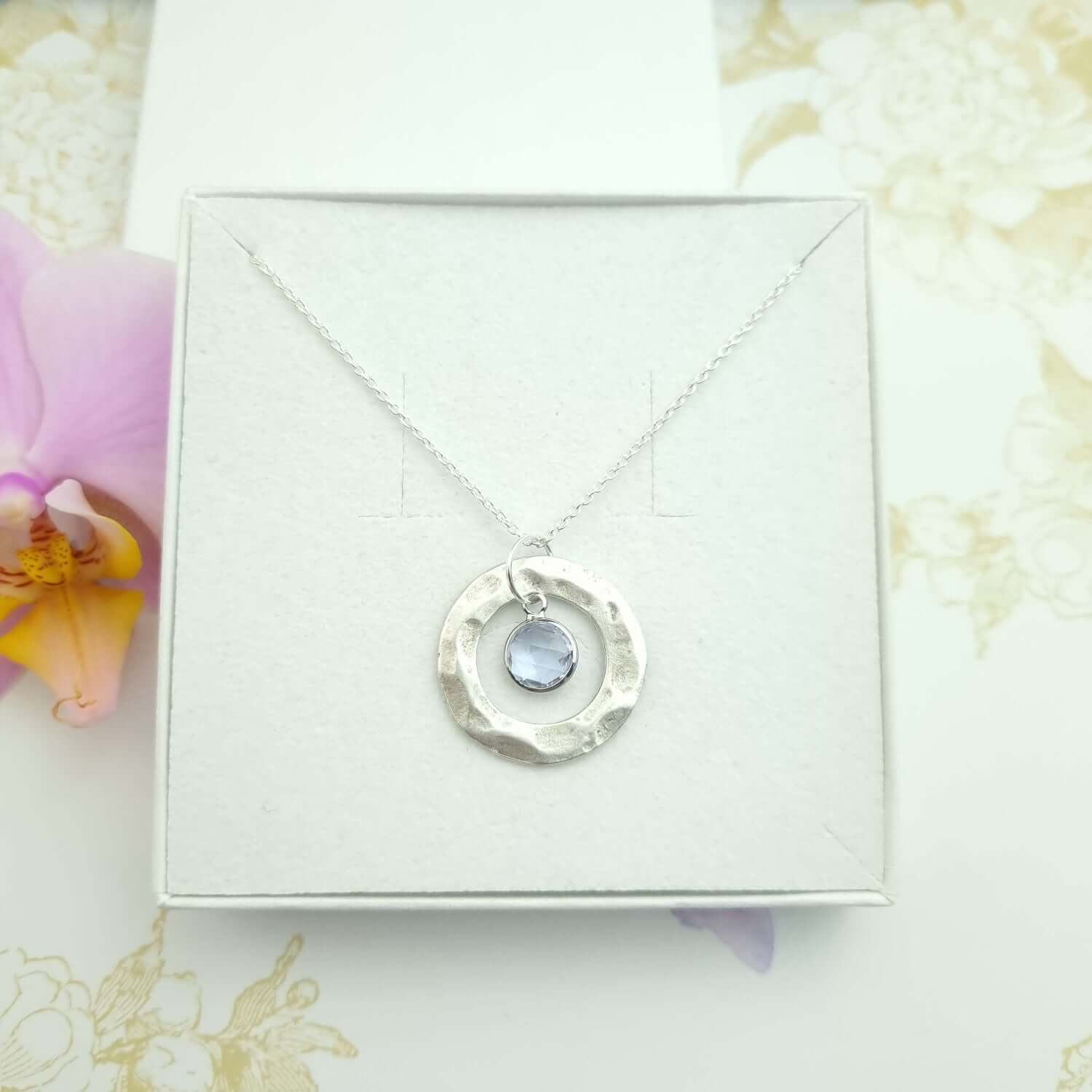 Family birthstone silver necklace