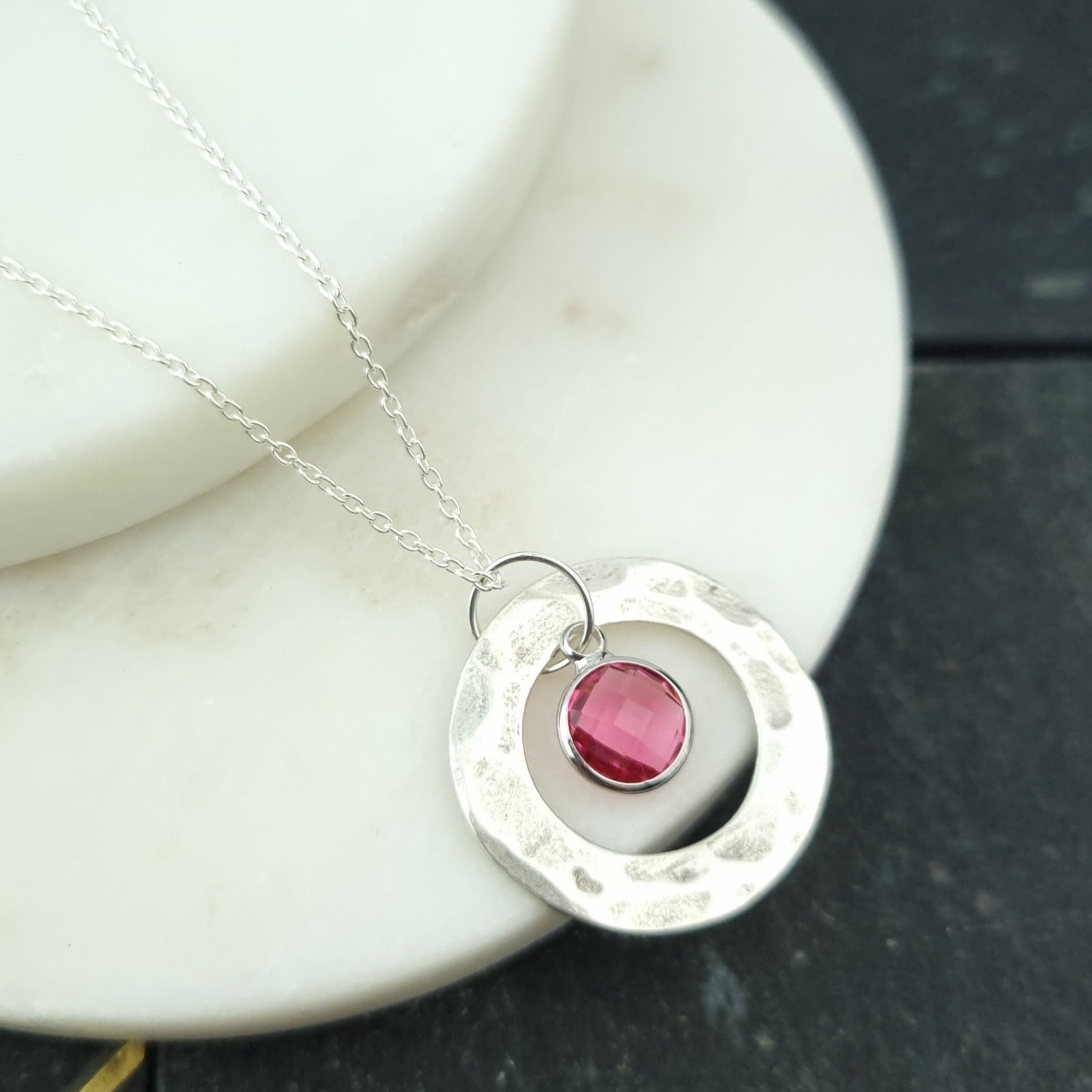 Pink tourmaline silver necklace