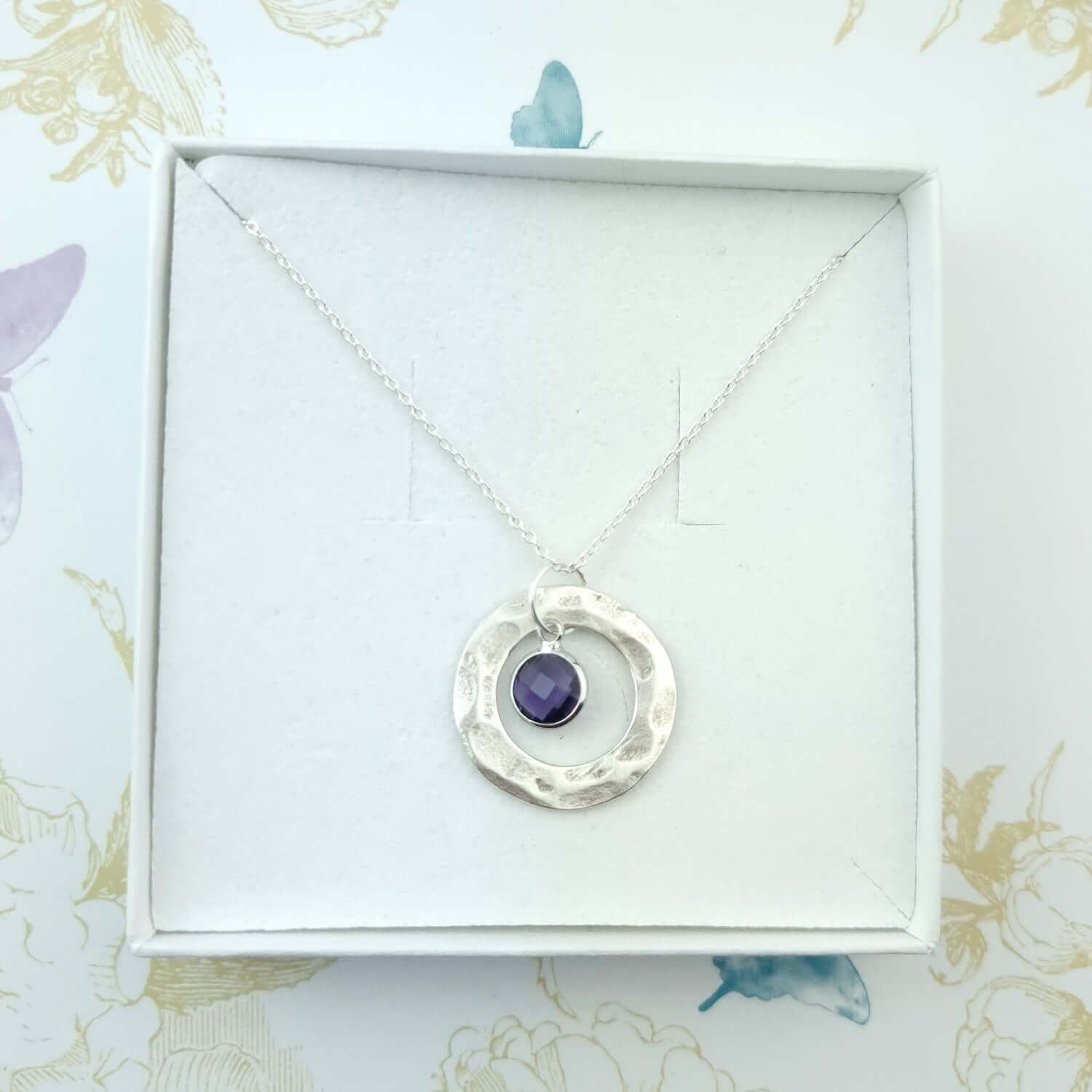 Sterling Silver Birthstone Necklace with Amethyst Crystal