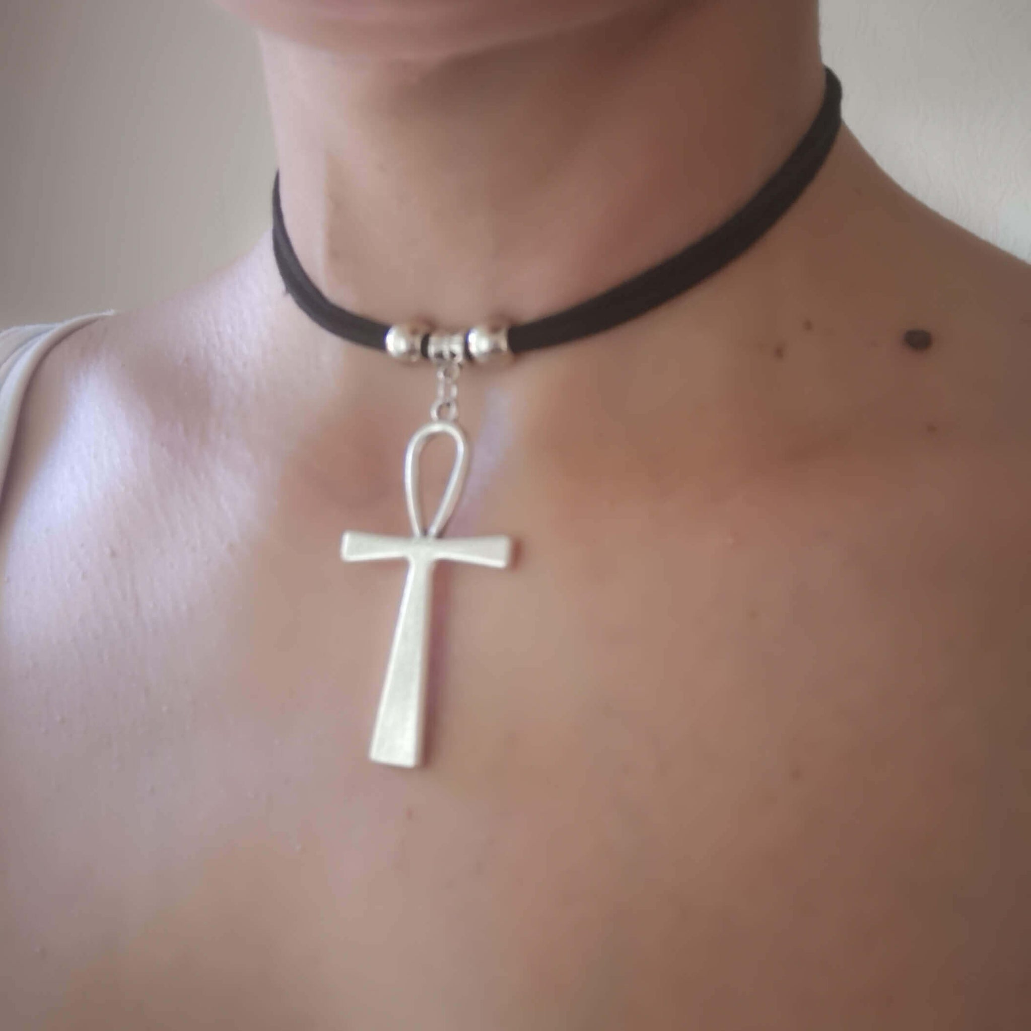 Ankh pendant choker in suede cord