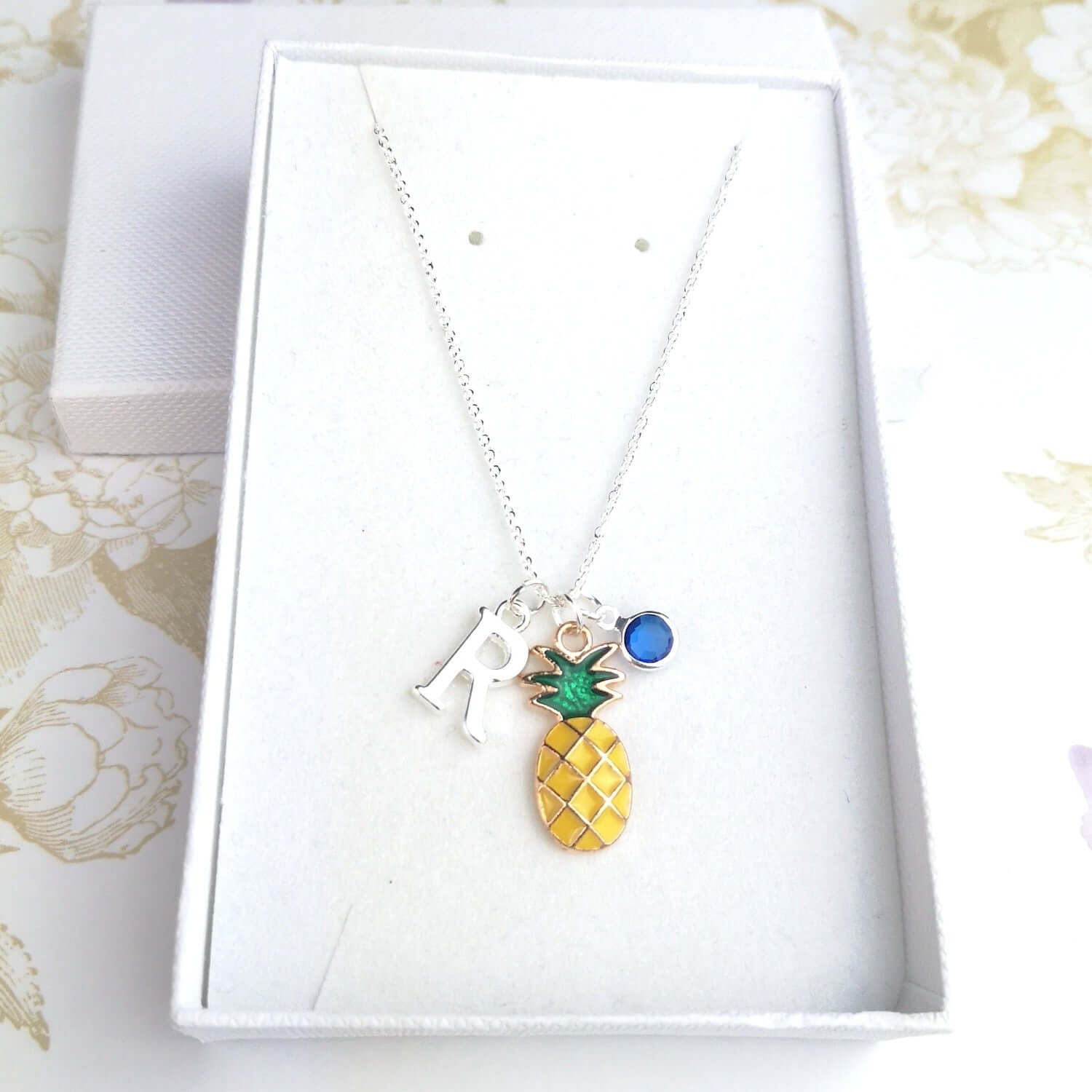 Personalised pineapple necklace in a gift box