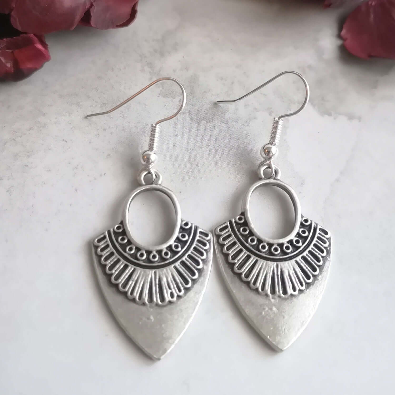 Boho Shield Silver Earrings