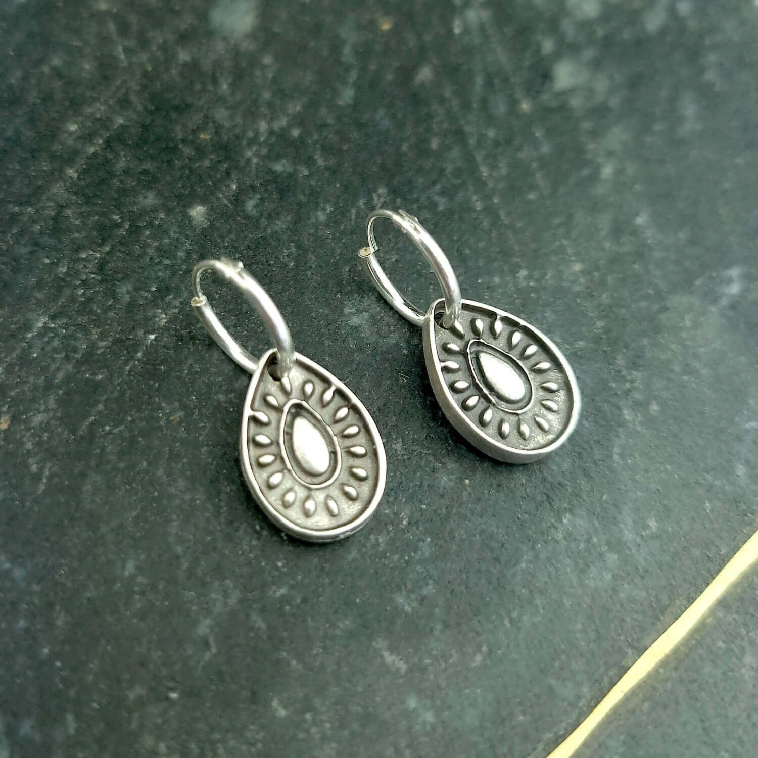 Boho style teardrop huggies