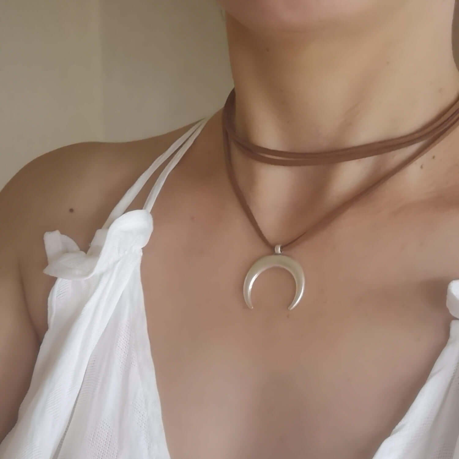 Half moon leather choker