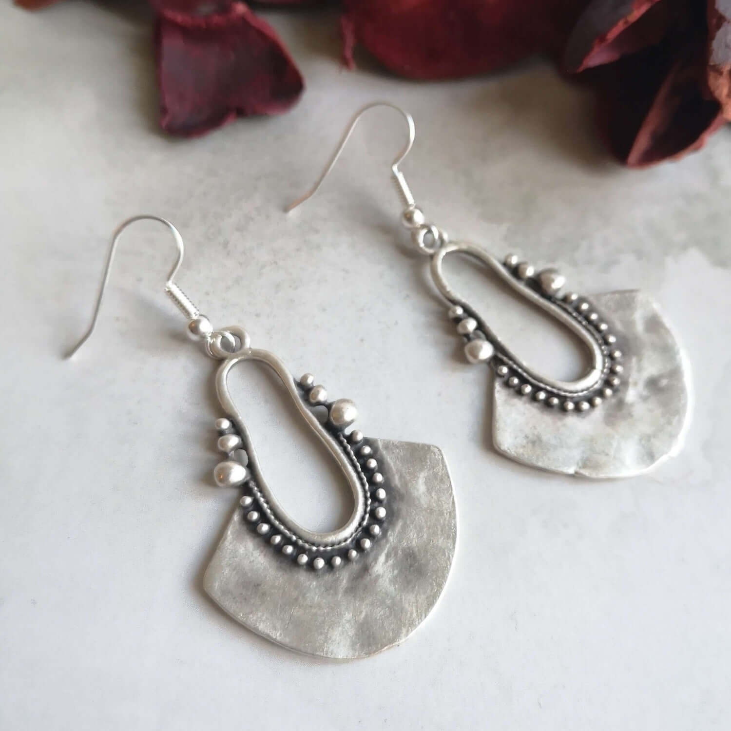 Antique silver shield earrings