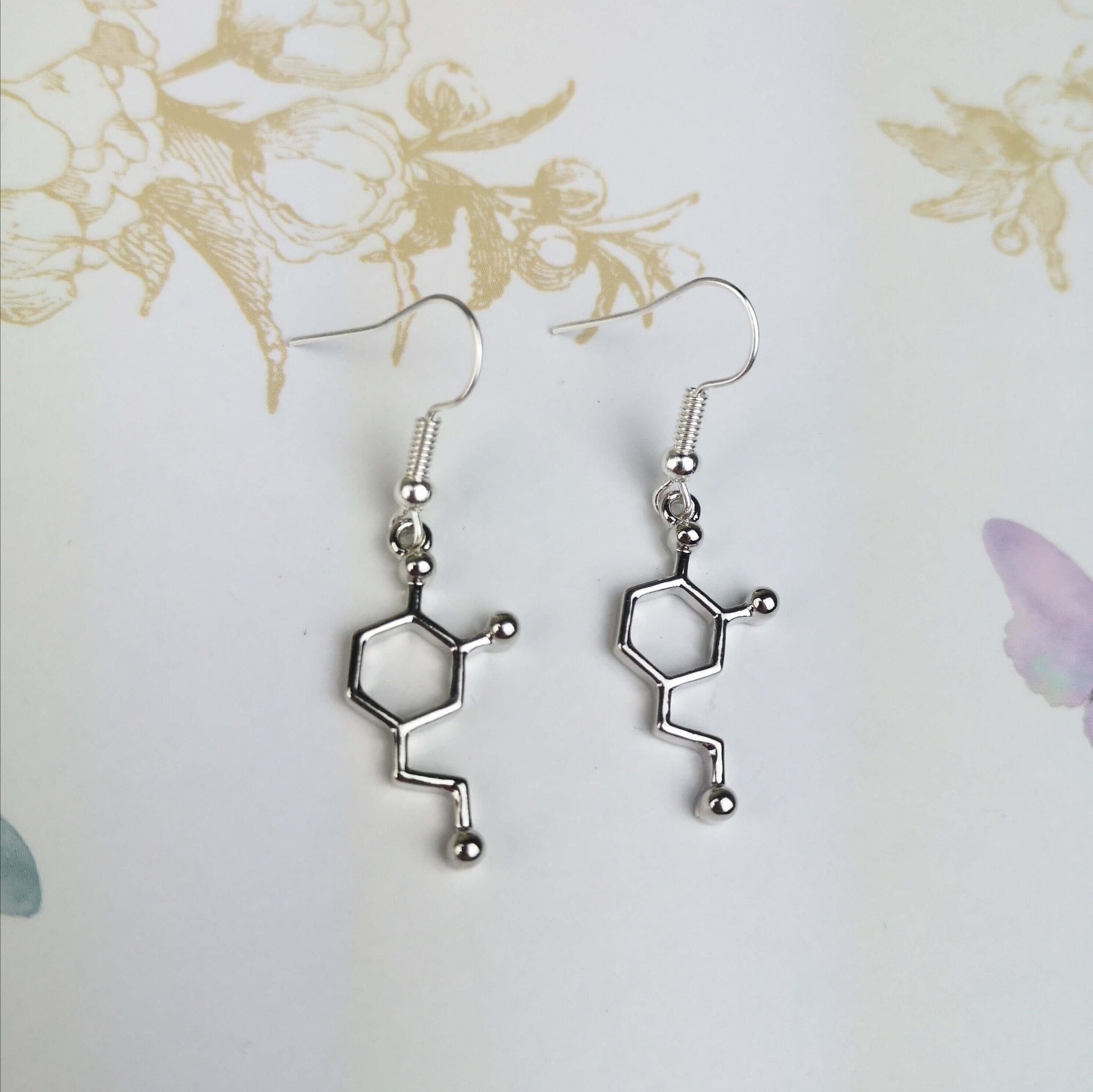 science jewellery, dopamine drop dangle earrings