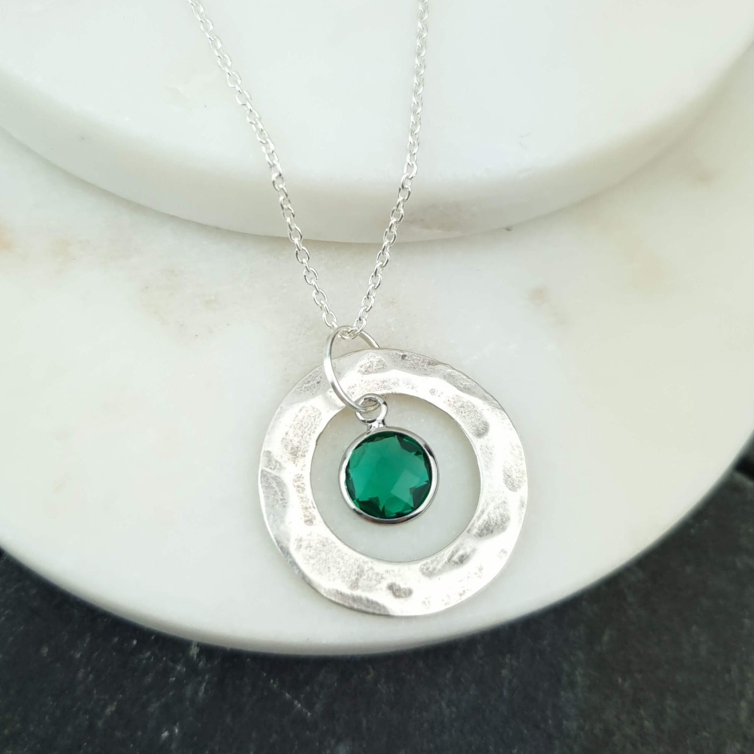 Sterling silver emerald May necklace