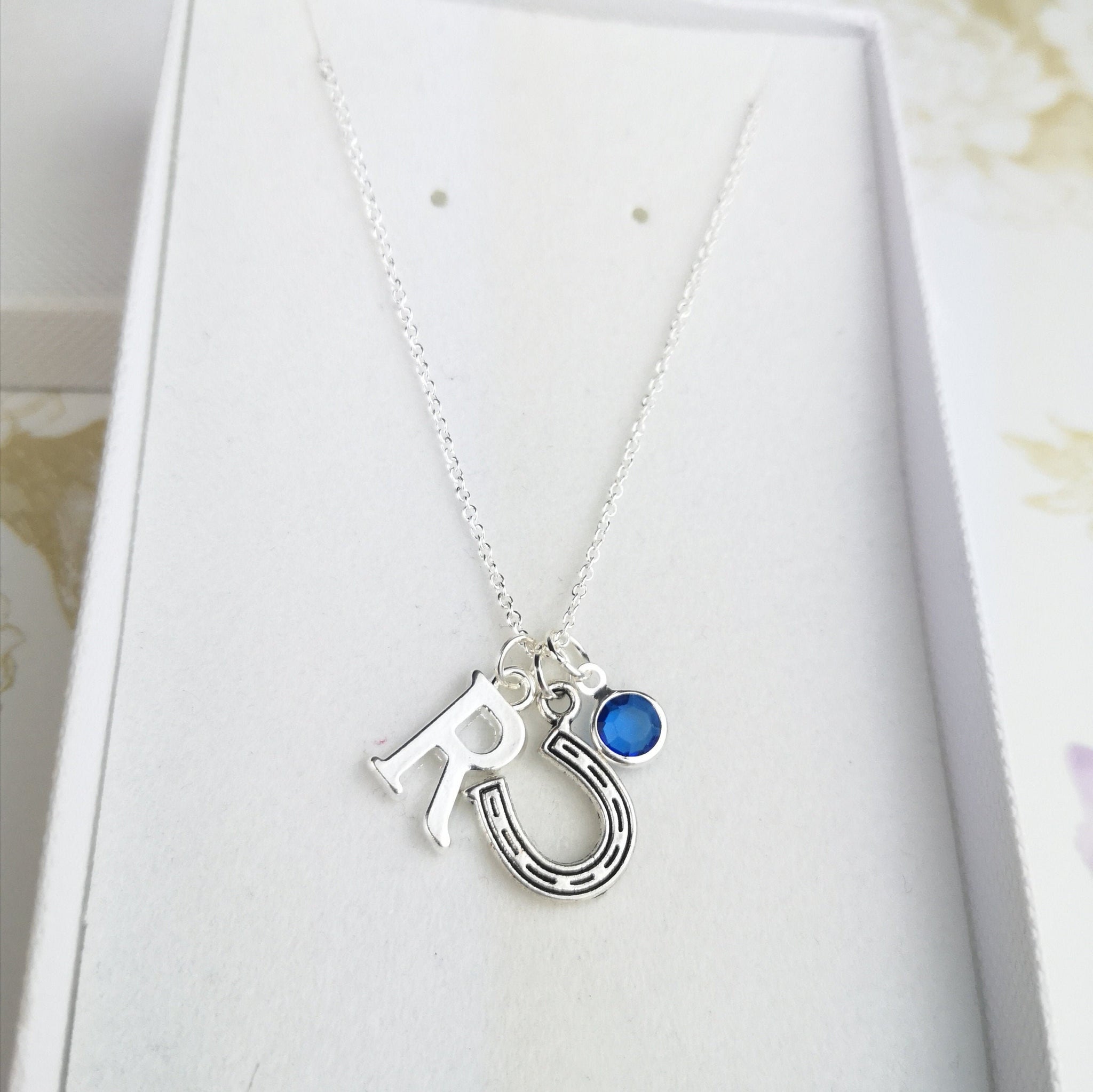 horse shoe necklace with initial and birthstone