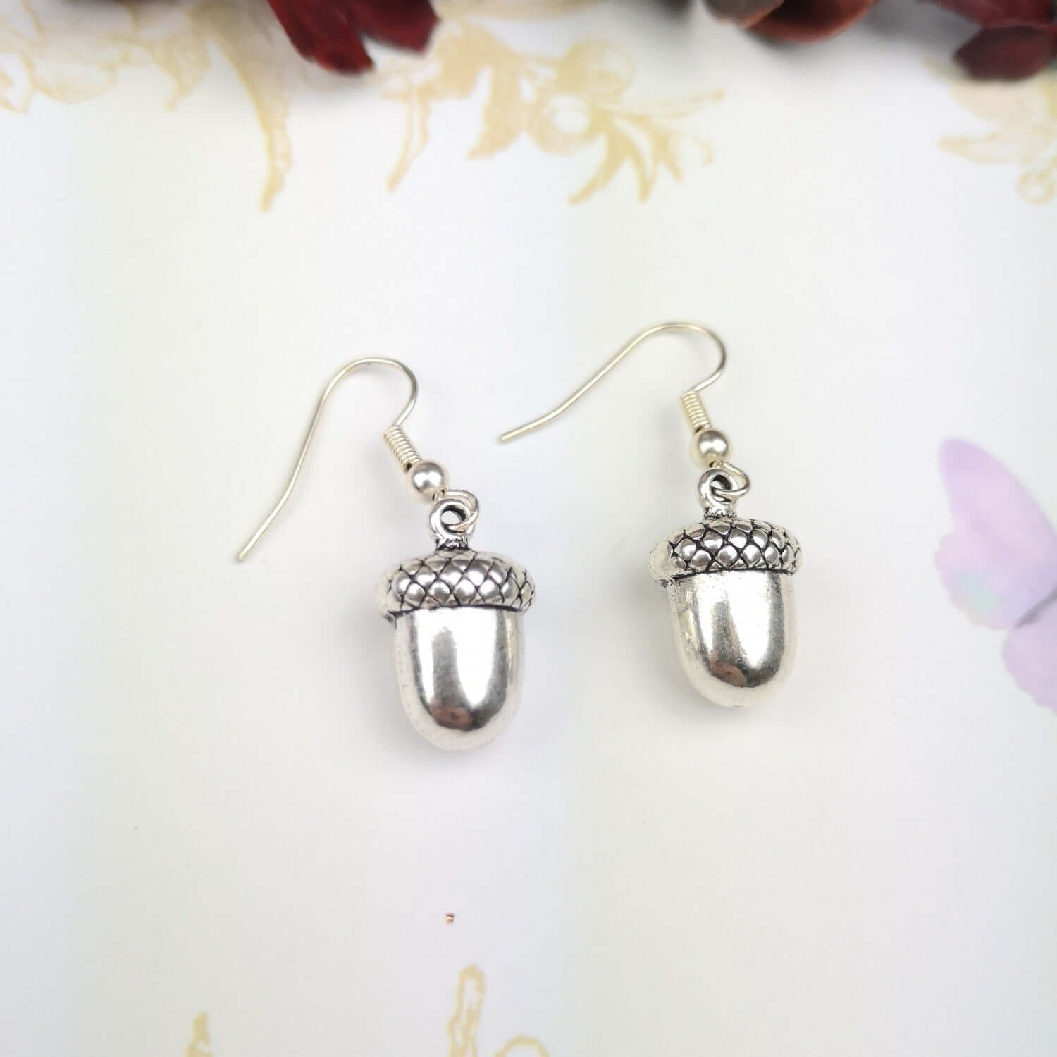 Silver acorn drop earrings