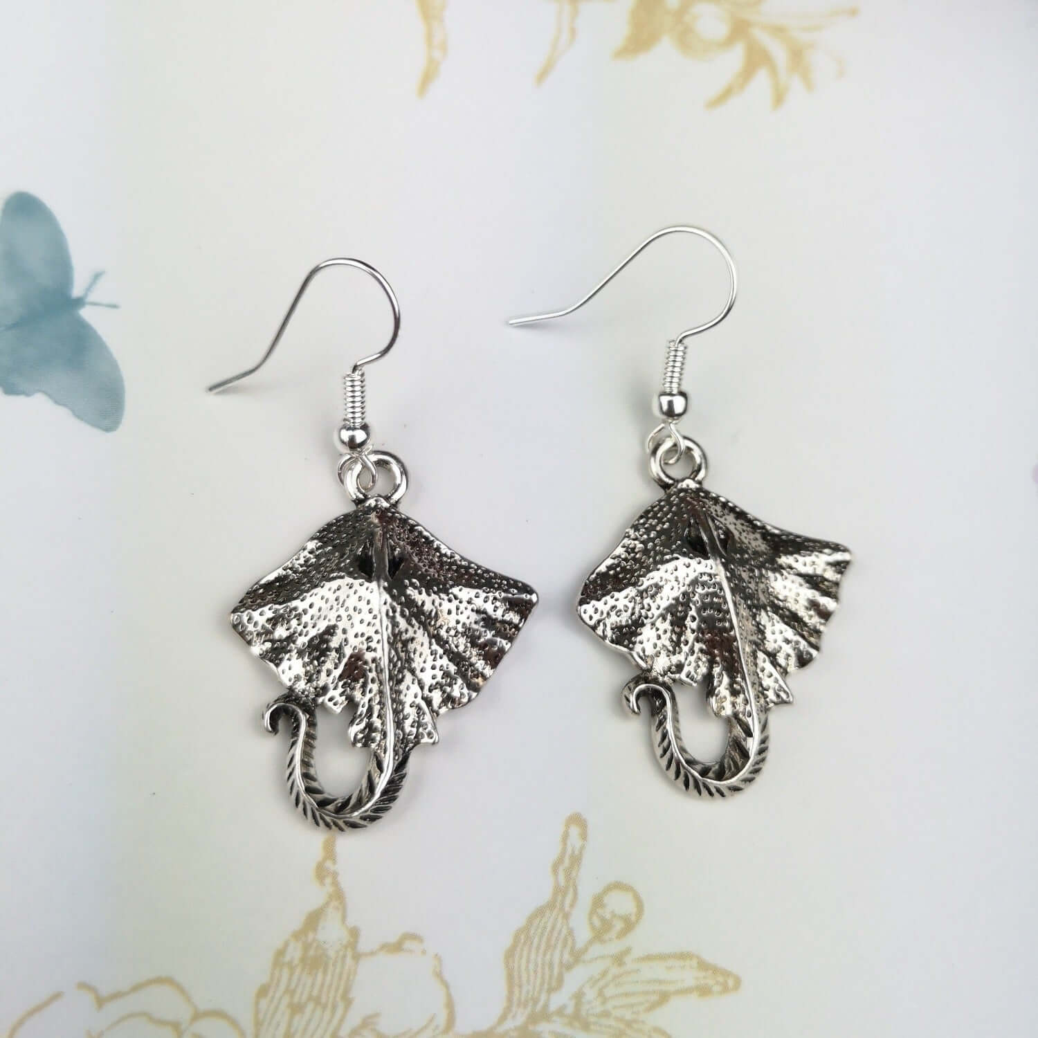 manta ray silver earrings