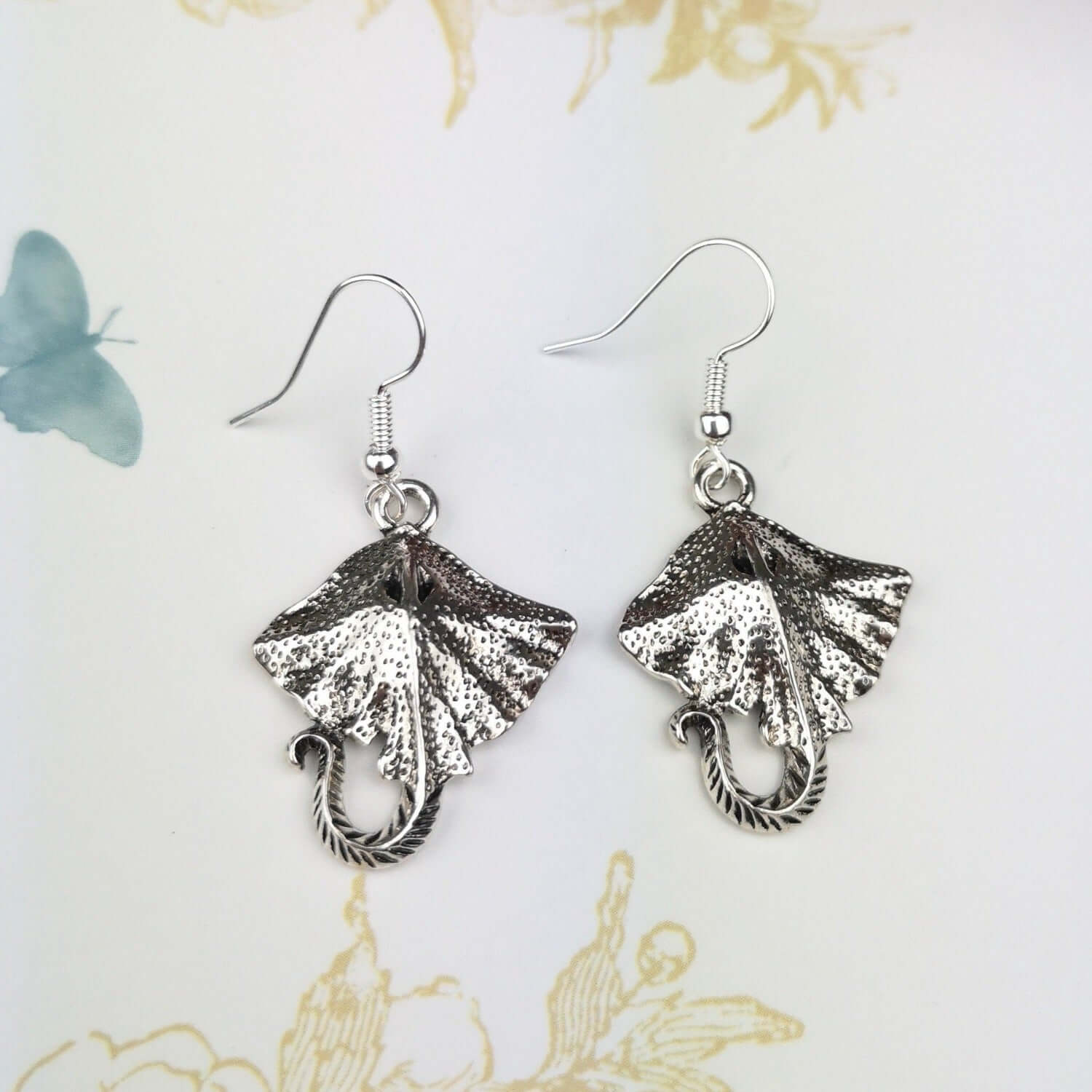 manta ray silver earrings dangle drop