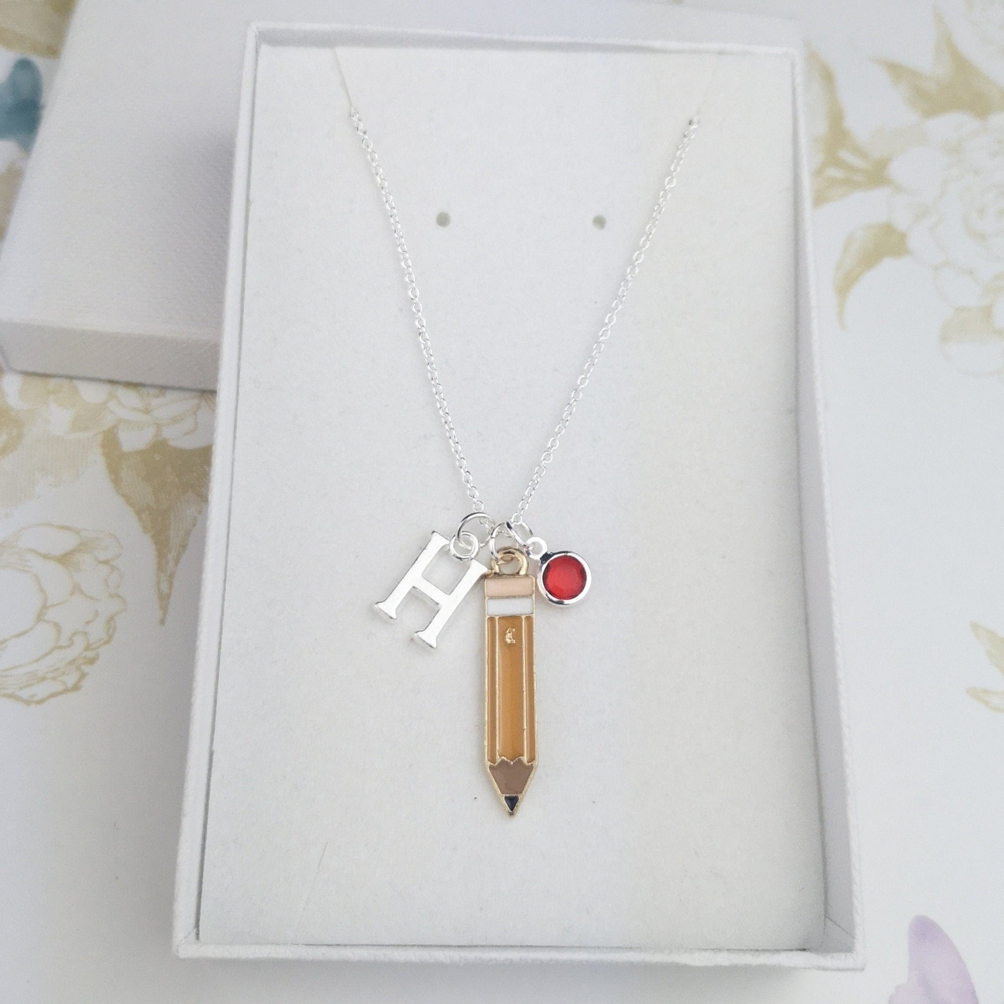 Personalised pencil silver necklace