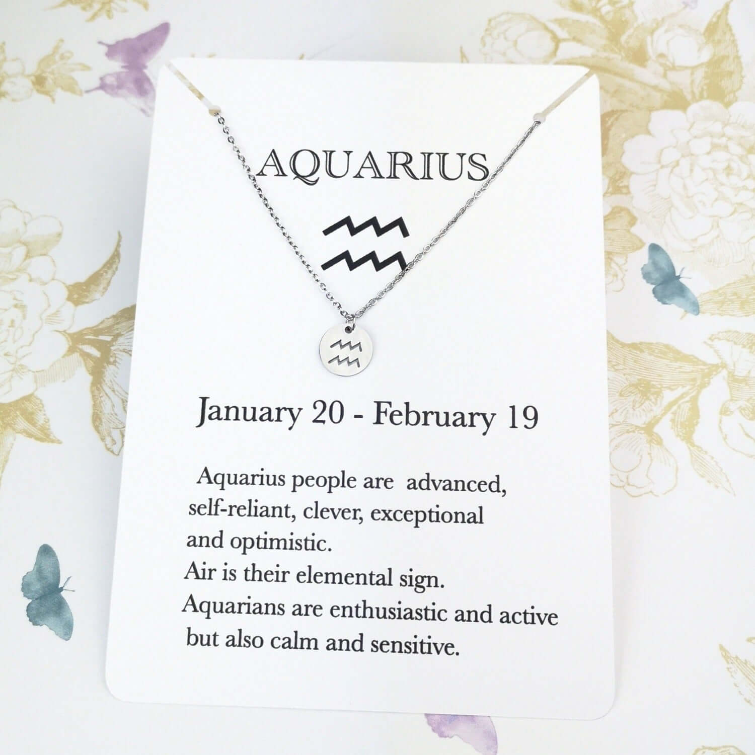 Aquarius zodiac sterling silver necklace
