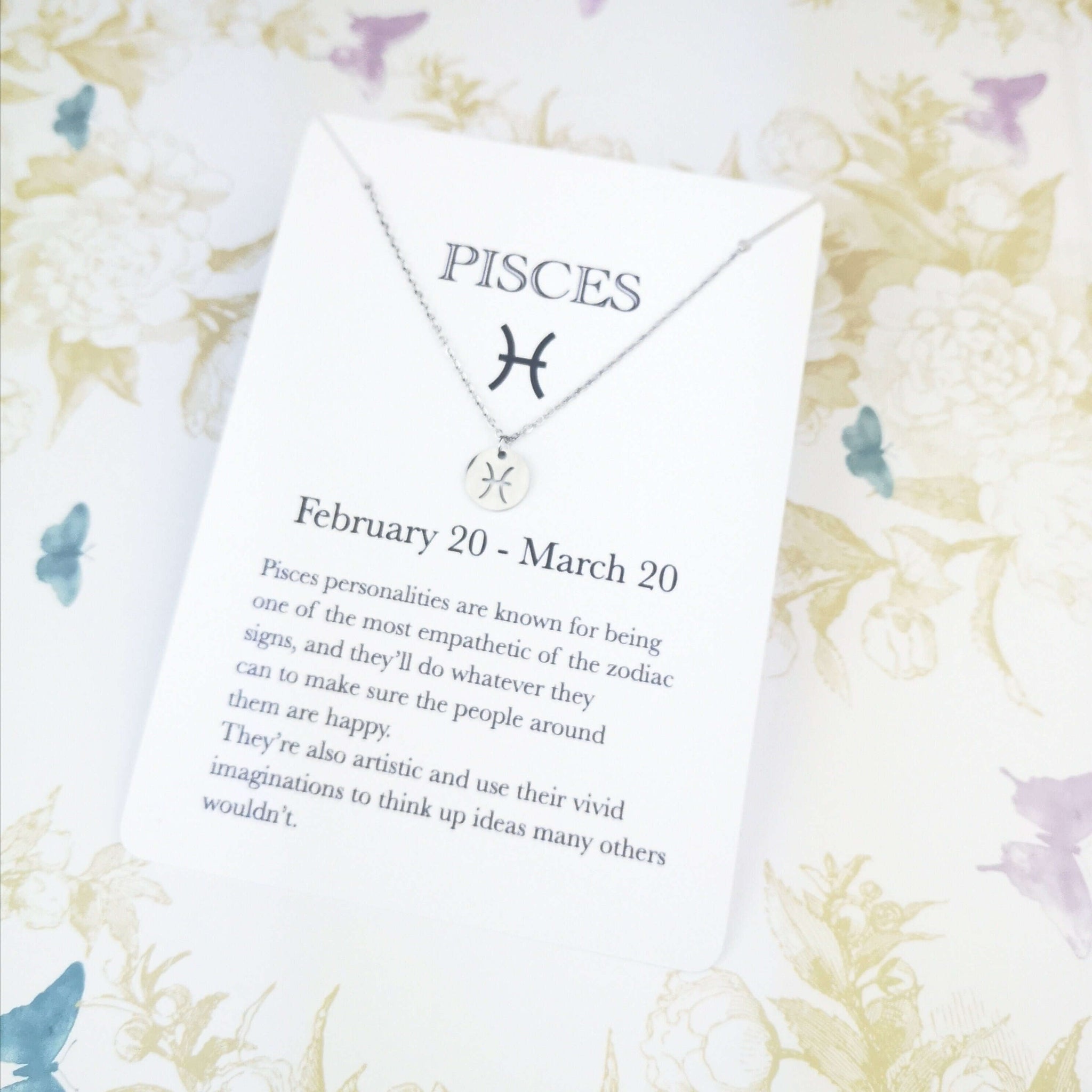 pisces zodiac necklace with card