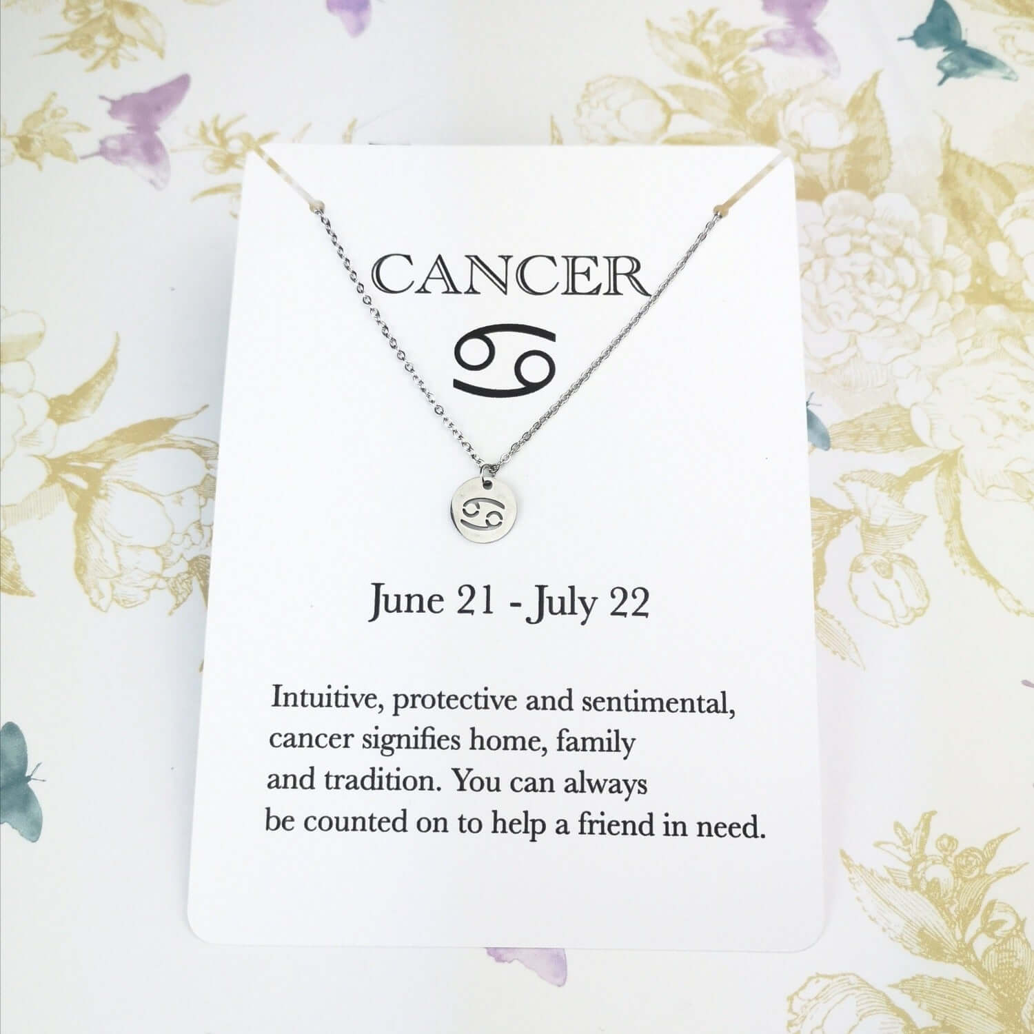 Cancer zodiac star sign necklace silver