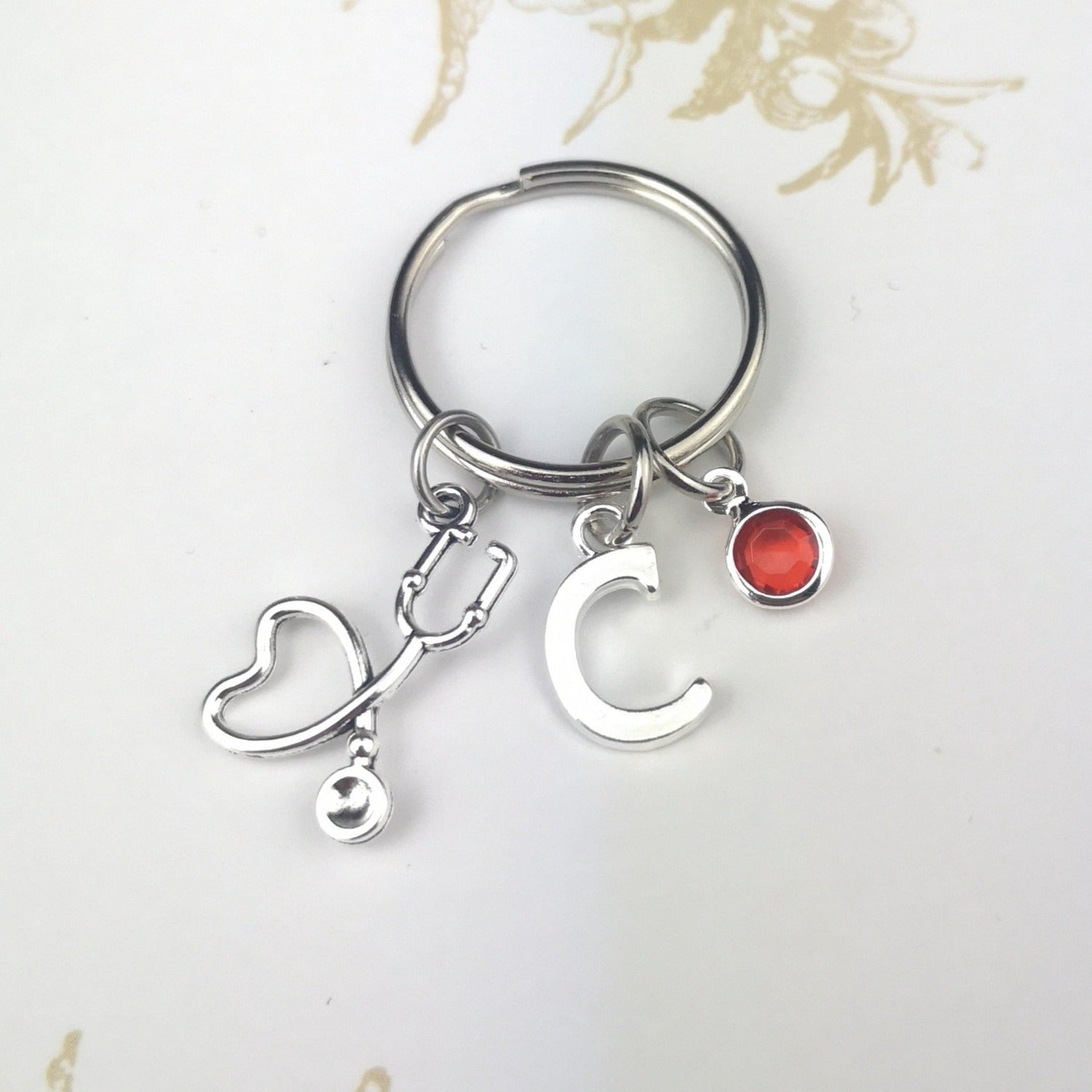personalised keyring with initial and birthstone