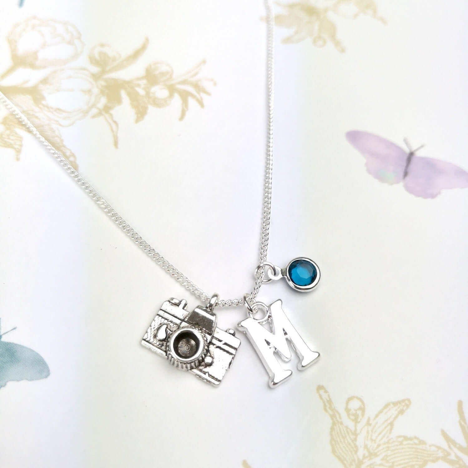 personalised camera necklace silver