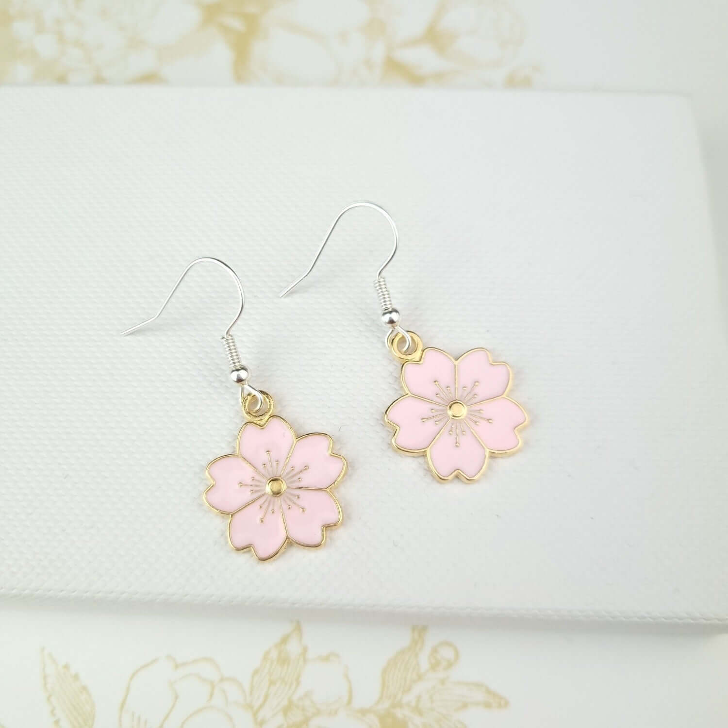 Cherry blossom dangle drop earrings