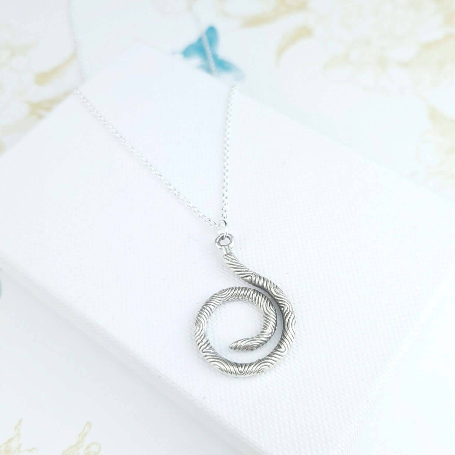 Spiral boho style silver necklace