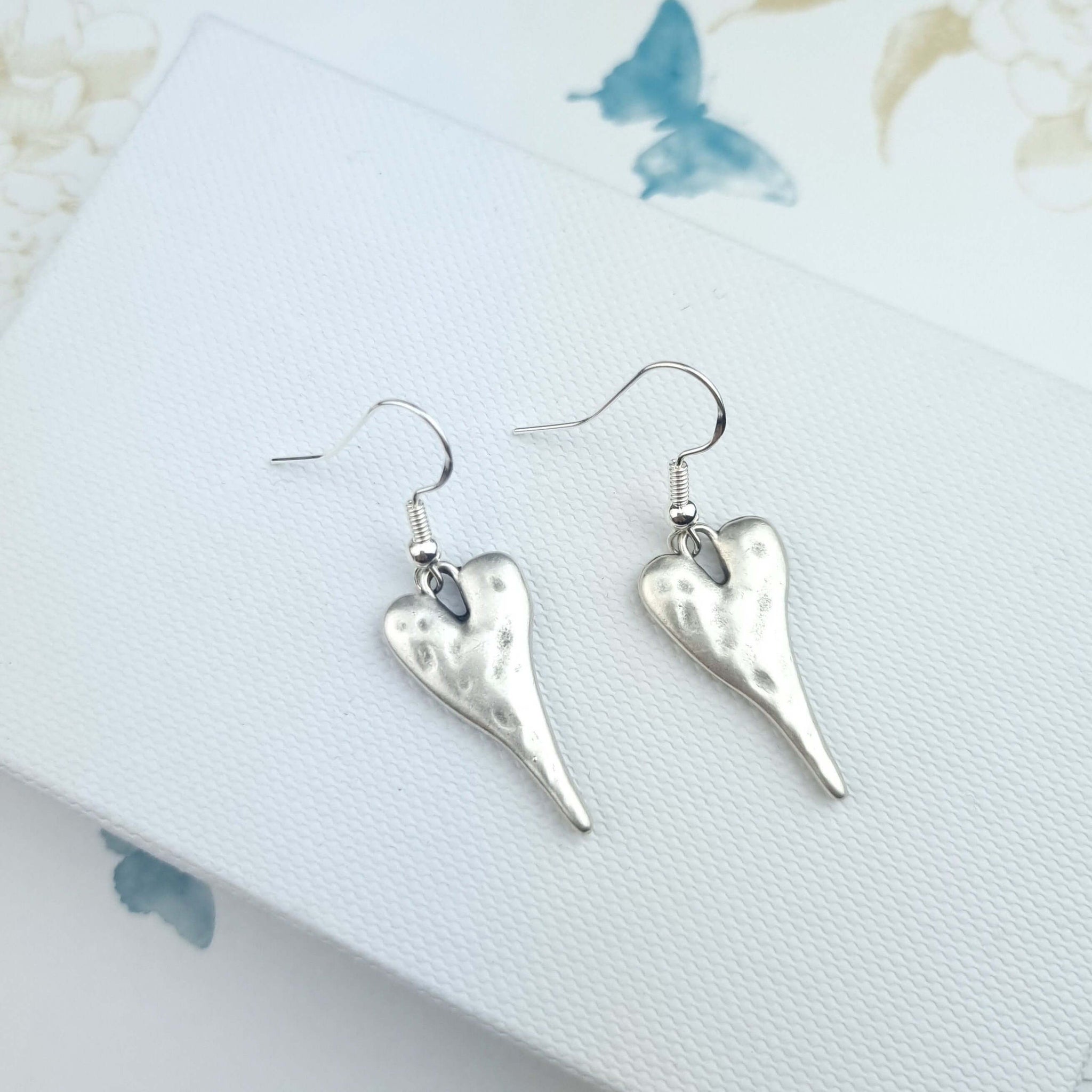 sterling silver hammered heart earrings