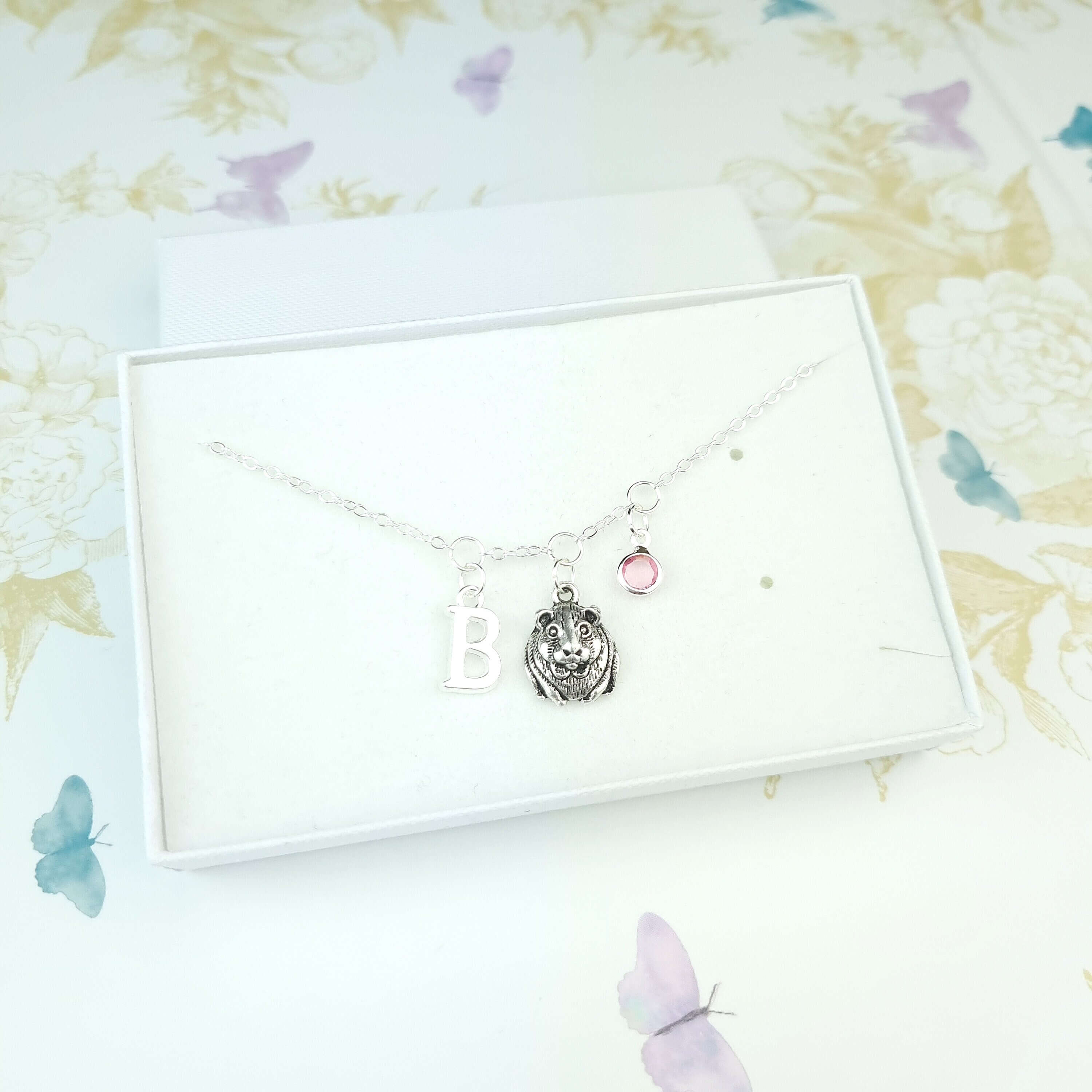 Guinea Pig Bracelet with initial and birthstone