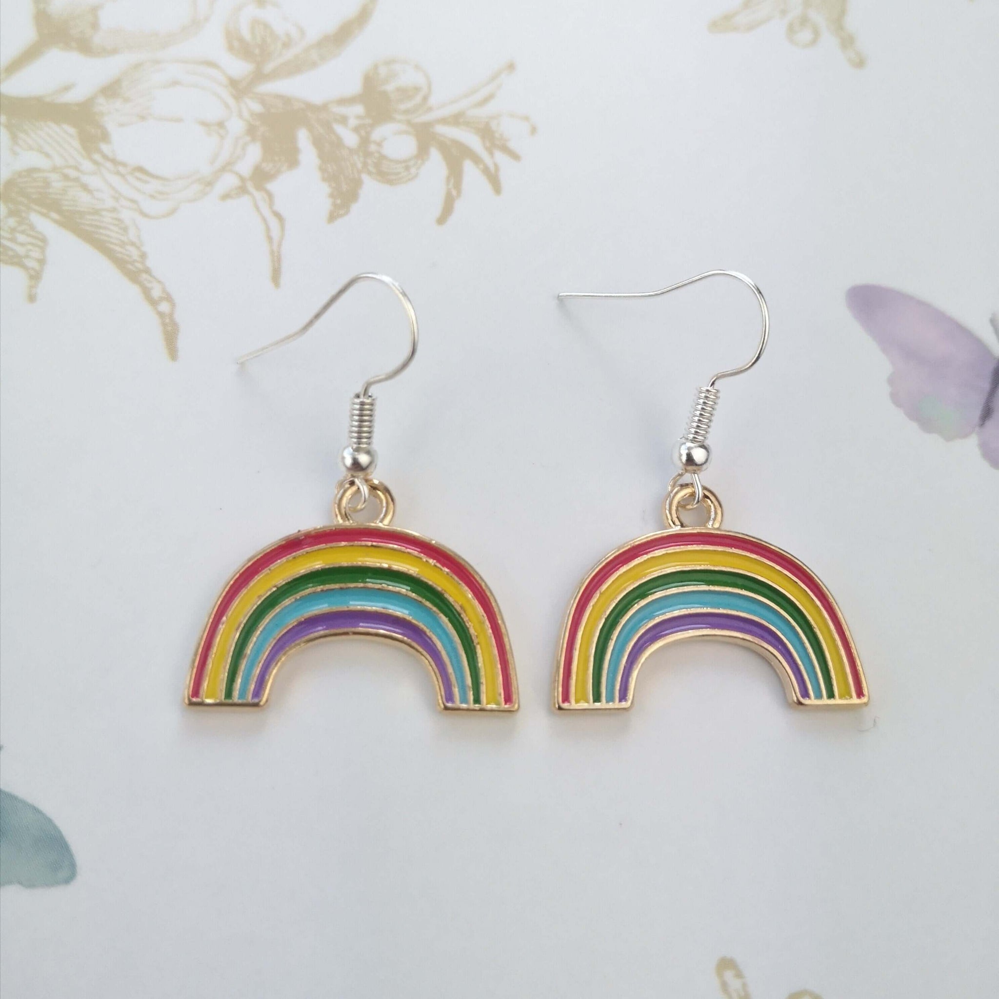 sterling silver rainbow earrings drop dangle
