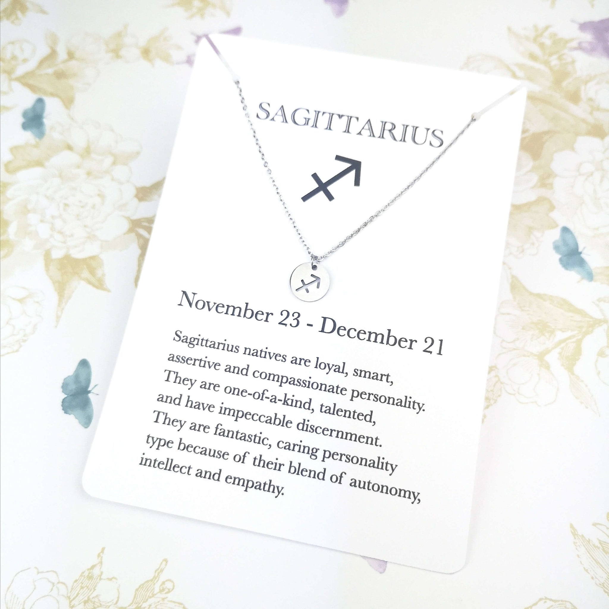 Sagittarius zodiac necklace with card