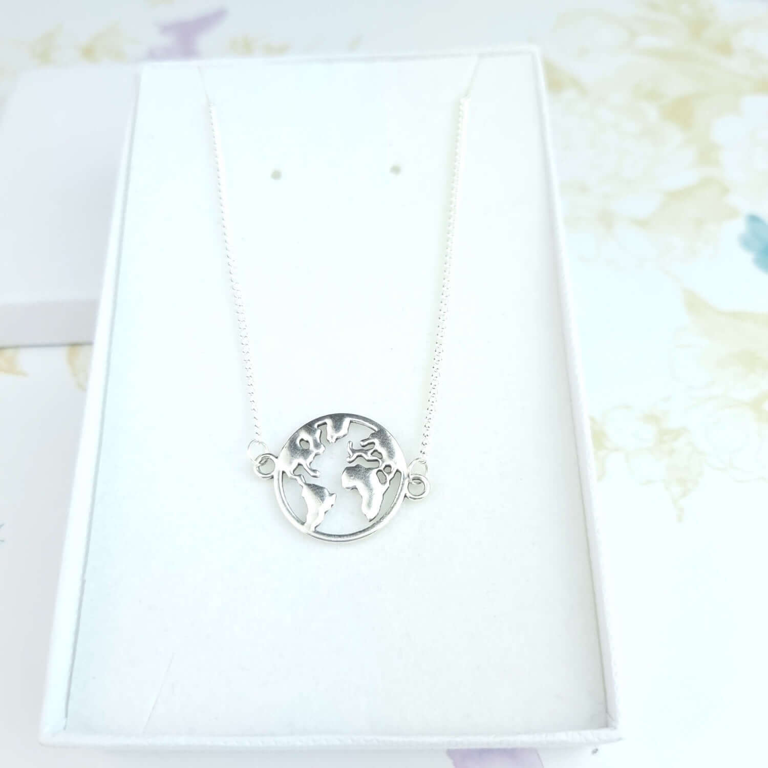 World Map sterling silver necklace